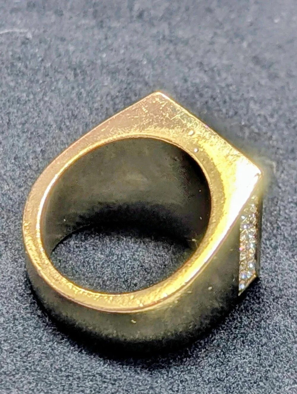 Men's Gold Tone Iced-Out Pavé Signet Ring - Rectangular Chunky Ring + FREE GIFT